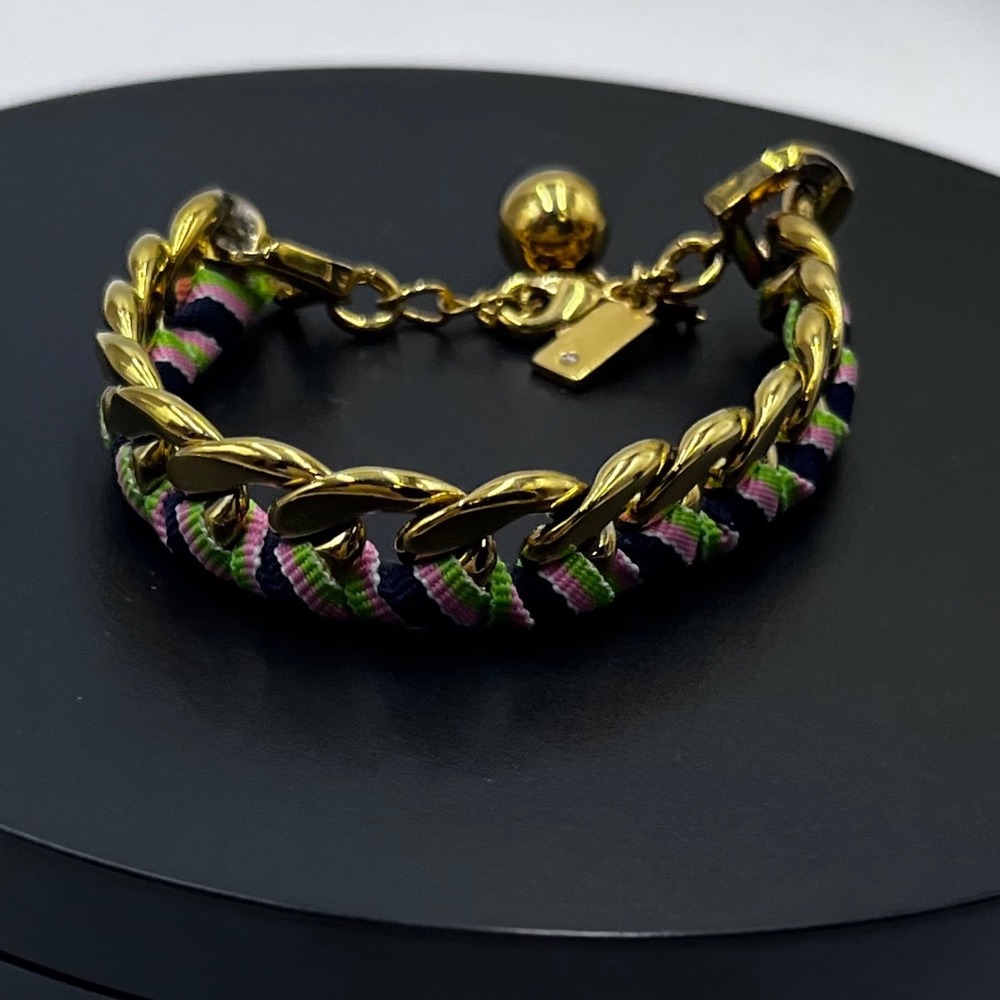 Kate Spade New York "Learn the Ropes" Woven Chain Pink Green White Bracelet - Picture 2 of 9